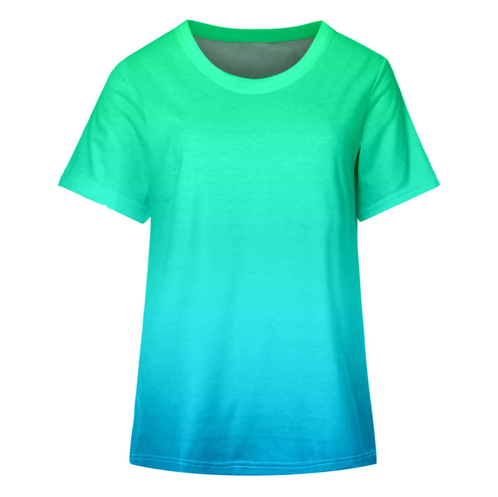 thumbnail image 4 of Top de manga corta con estampado degradado para mujer - Cuello redondo, camiseta informal de verano - Tejido de poliéster para uso urbano, vacaciones y diario, 4 of 4